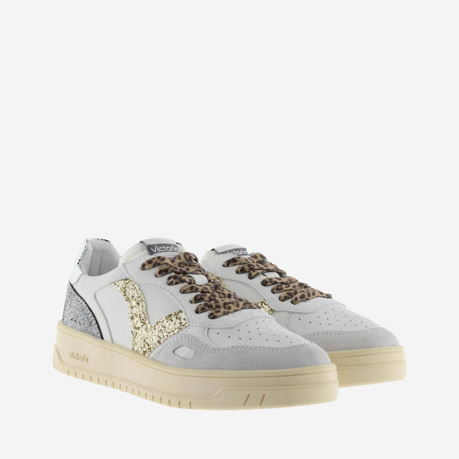 VICTORIA Sneakers Weiß Spaltleder Glitter Leopard