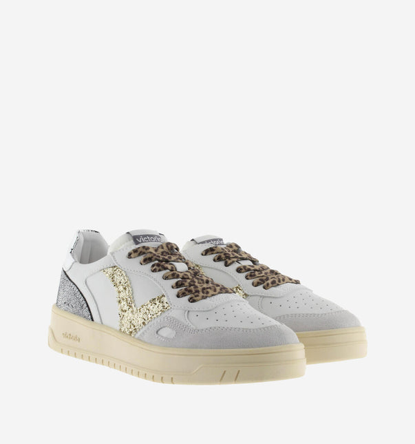 VICTORIA Sneakers Weiß Spaltleder Glitter Leopard