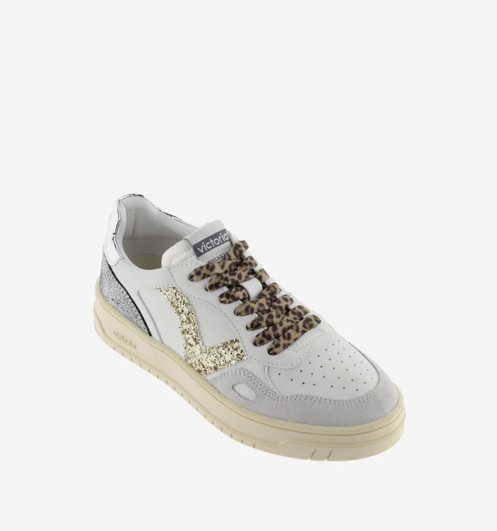 VICTORIA Sneakers Weiß Spaltleder Glitter Leopard