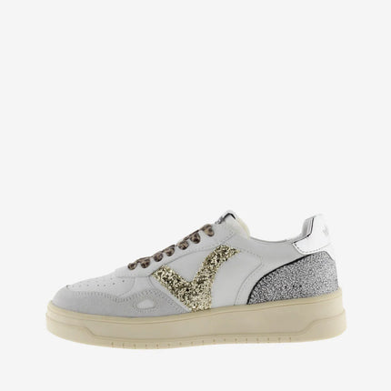 VICTORIA Sneakers Weiß Spaltleder Glitter Leopard