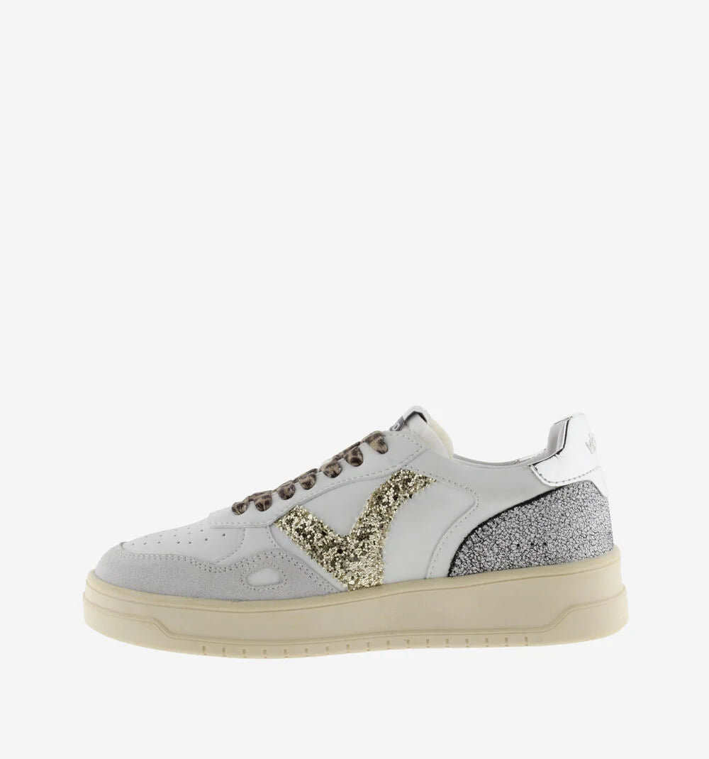 VICTORIA Sneakers Weiß Spaltleder Glitter Leopard