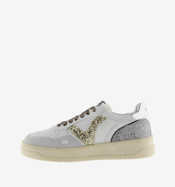 VICTORIA Sneakers Weiß Spaltleder Glitter Leopard