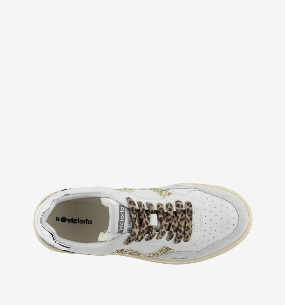 VICTORIA Sneakers Weiß Spaltleder Glitter Leopard