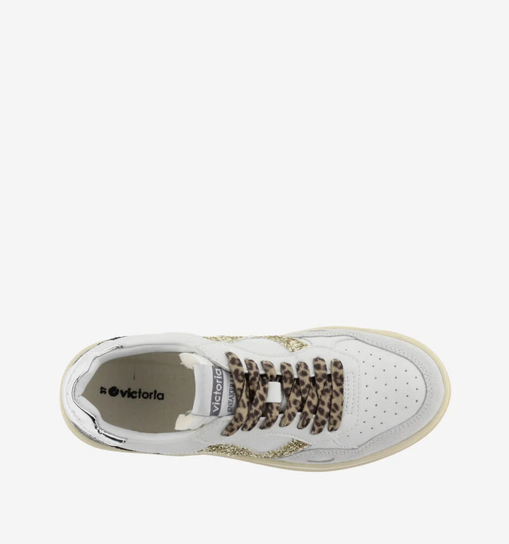VICTORIA Sneakers Weiß Spaltleder Glitter Leopard