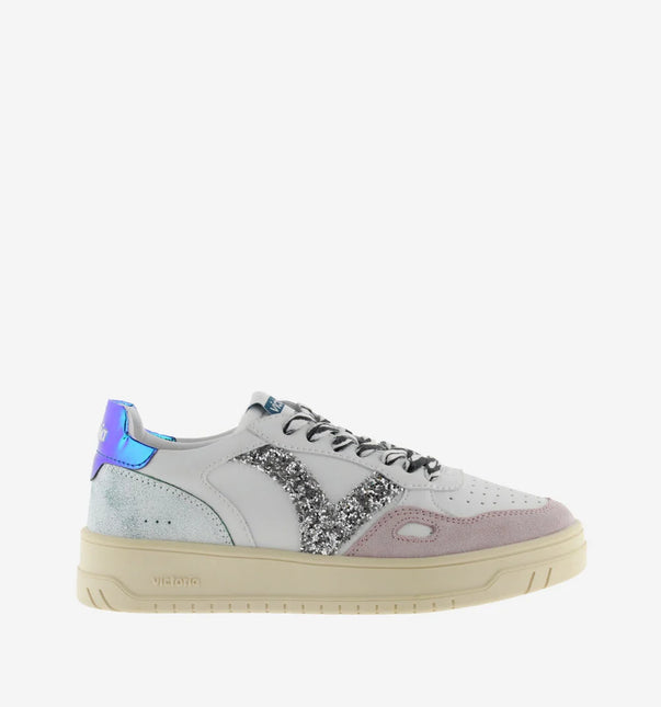 VICTORIA Sneakers Weiß Spaltleder Glitter Zebra