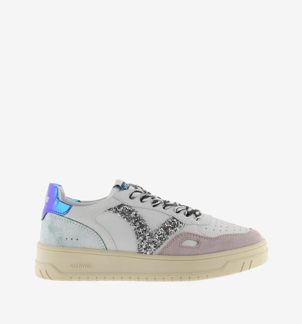 VICTORIA Sneakers Weiß Spaltleder Glitter Zebra