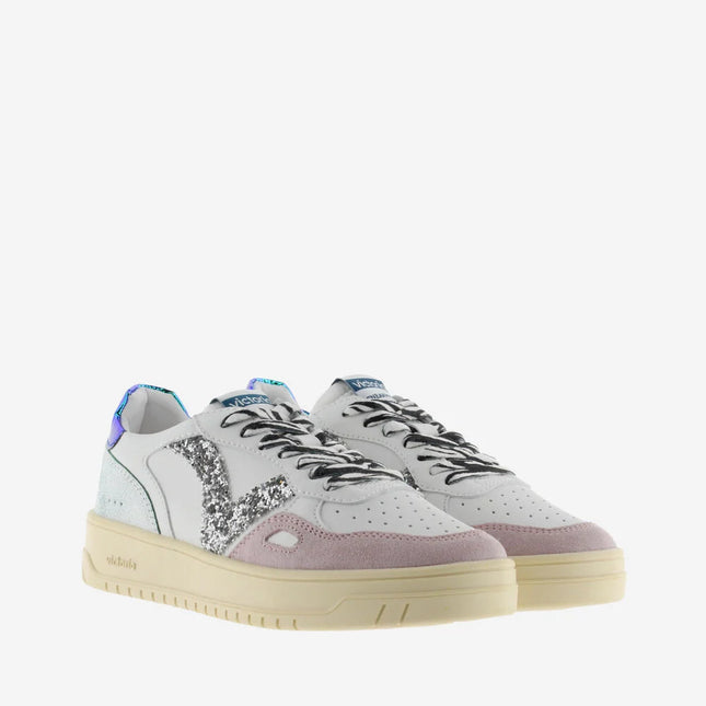 VICTORIA Sneakers Weiß Spaltleder Glitter Zebra