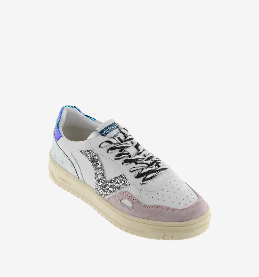 VICTORIA Sneakers Weiß Spaltleder Glitter Zebra