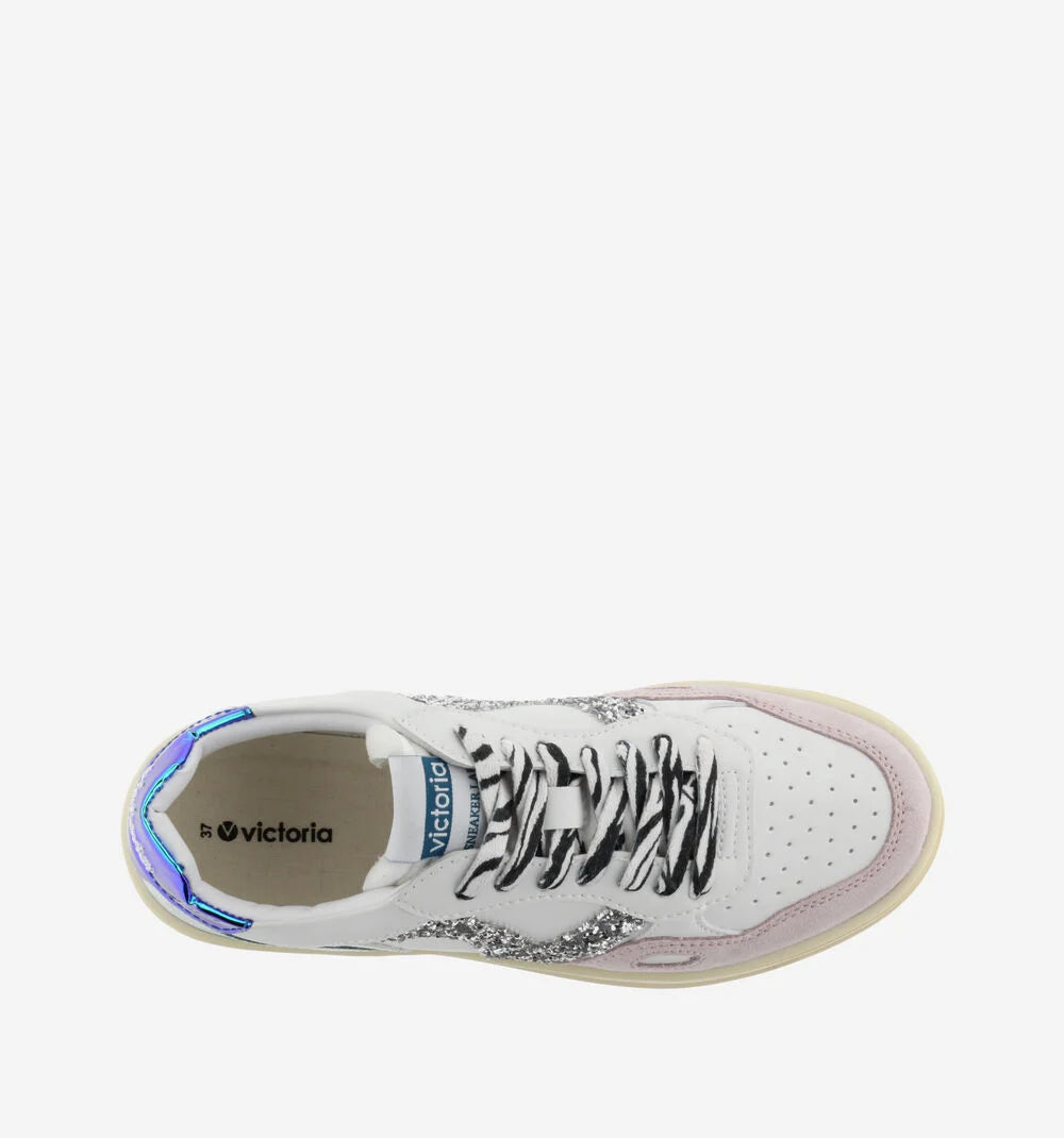 VICTORIA Sneakers Weiß Spaltleder Glitter Zebra