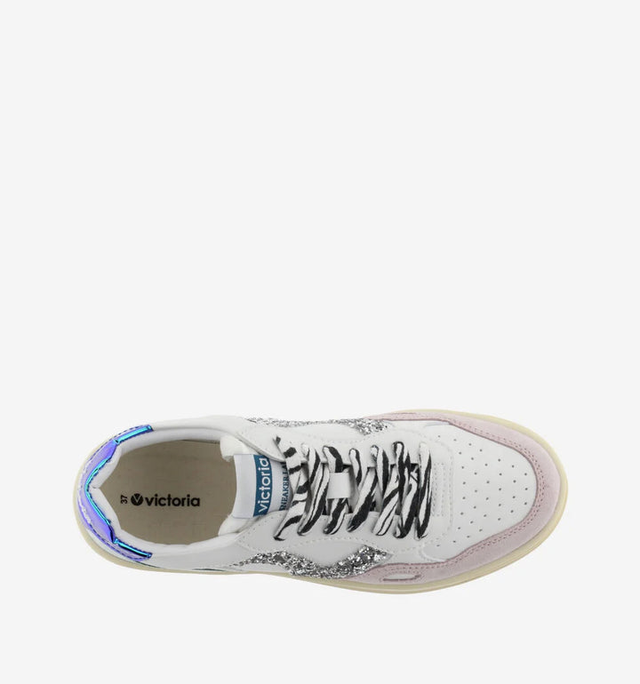 VICTORIA Sneakers Weiß Spaltleder Glitter Zebra
